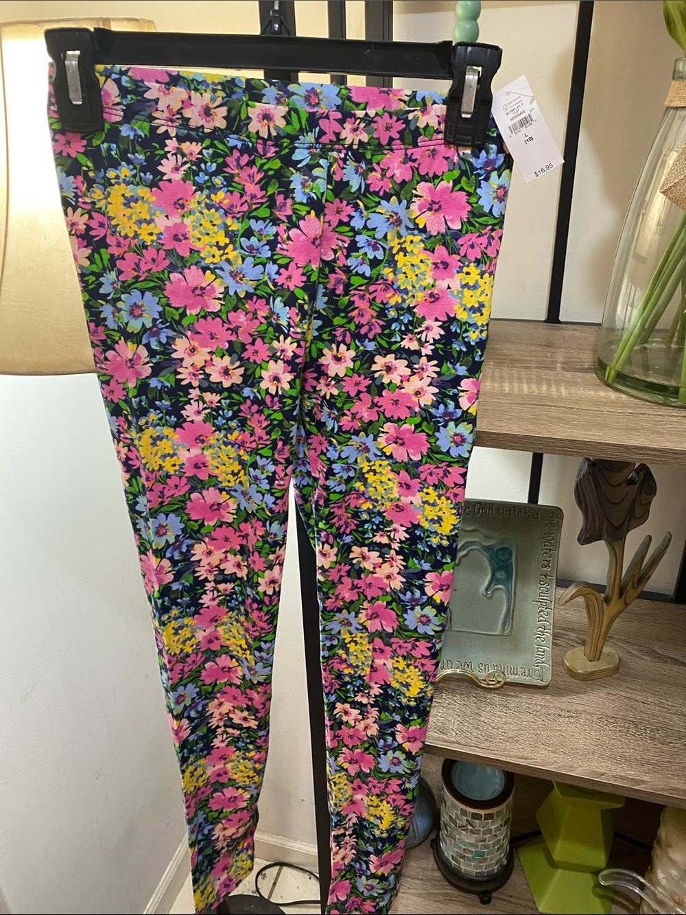 GAP Kids Floral Leggings - Pink, Yellow, Blue on Black